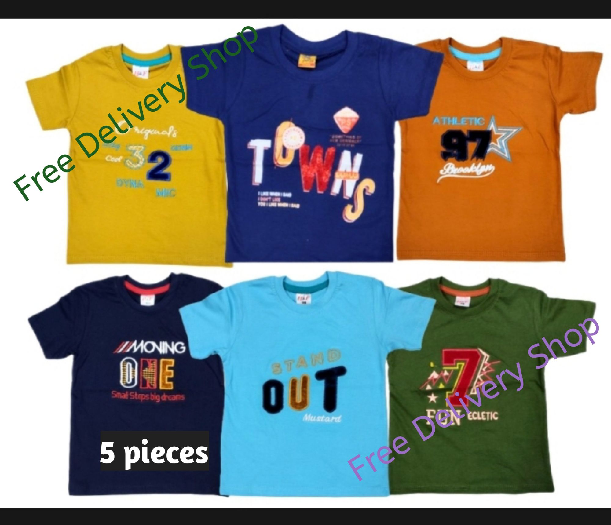 5 Pieces Multi Color Cotton Boy T-Shirt By Any Color-T-Shirt