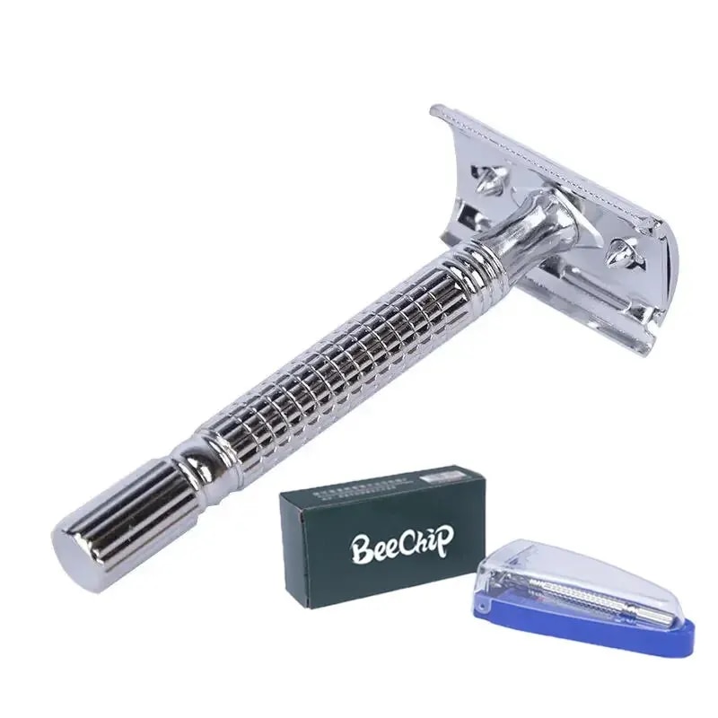 Manual Shaver For Men Hand Razor Holder Metal Shaver Box with Blade Double Layer Blade No Skin Damage Enclosed Cutter Head. 