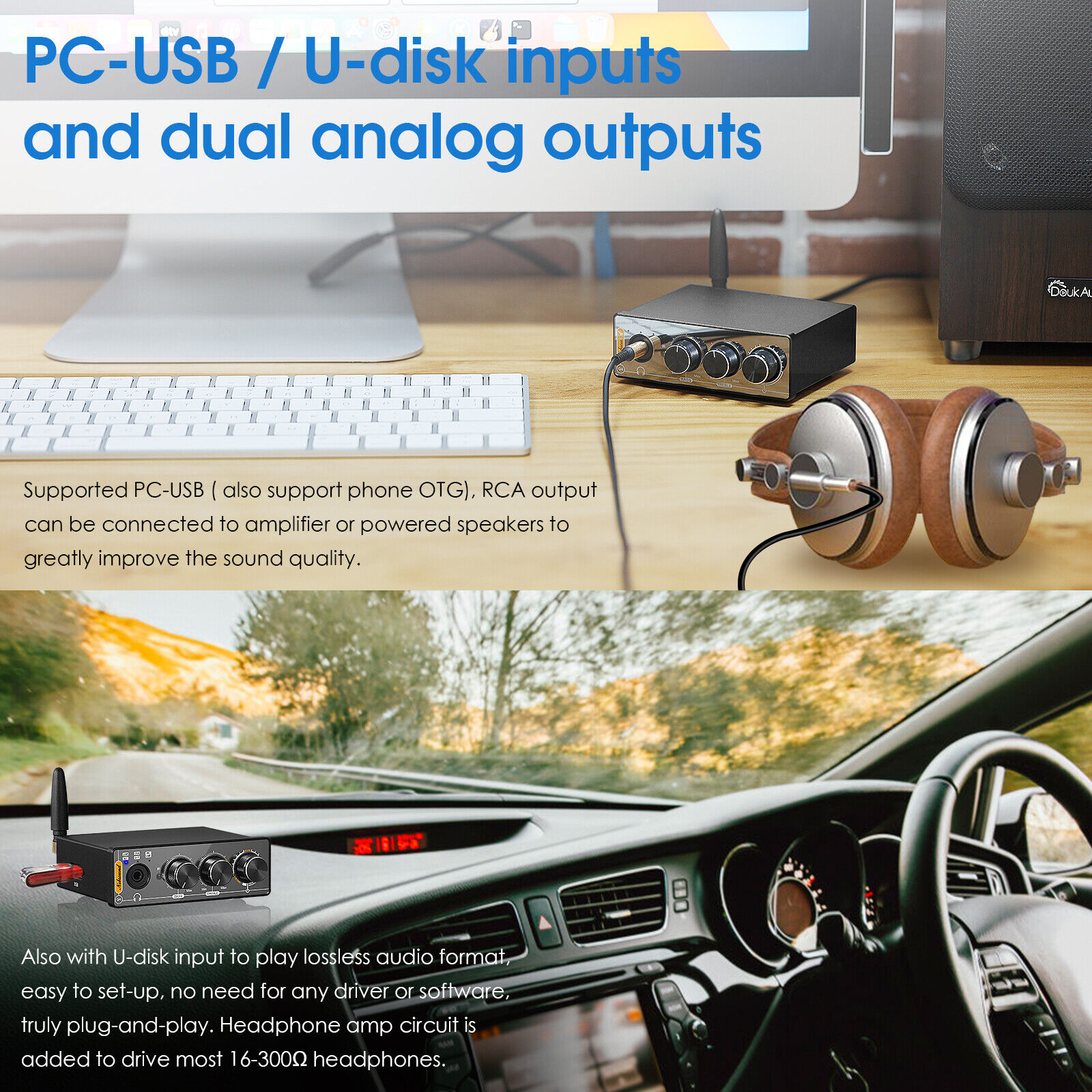 Nobsound Q4 Mini Ddigital to Analog Converter Bluetooth Receiver S/PDIF USB Gaming DAC COAX / OPT Headphone Amp 24Bit/192K. 