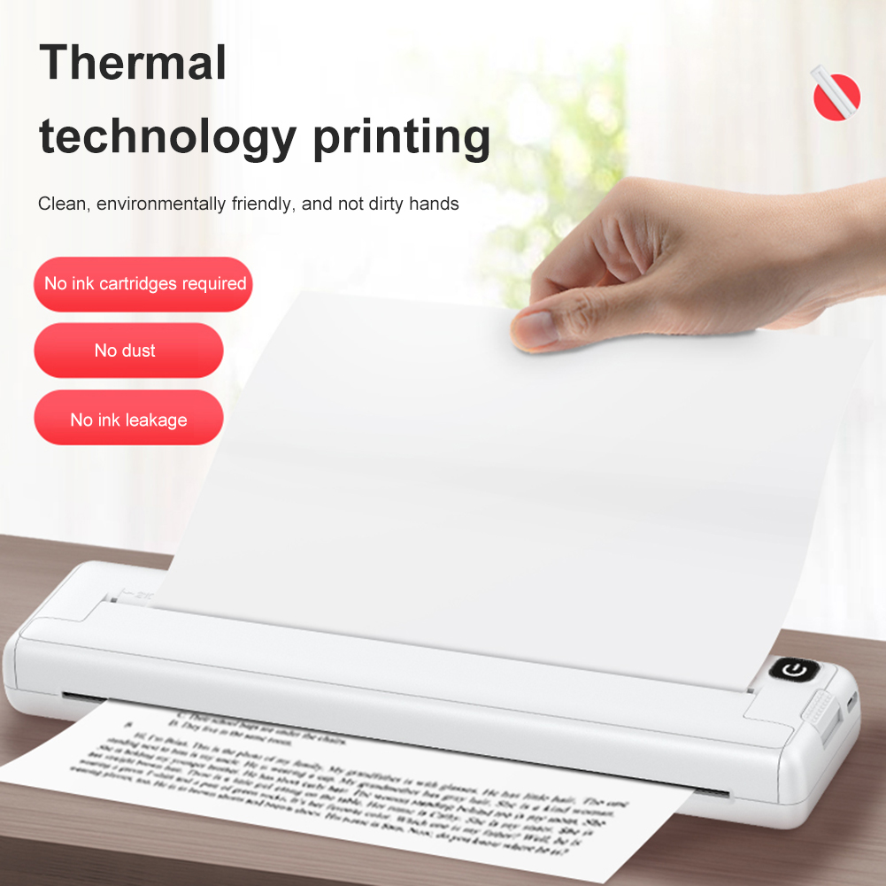 Wireless A4 Thermal Printer Inkless Portable Thermal Printer Bluetooth-compatible Printing Paper Replacement Easy To Use. 