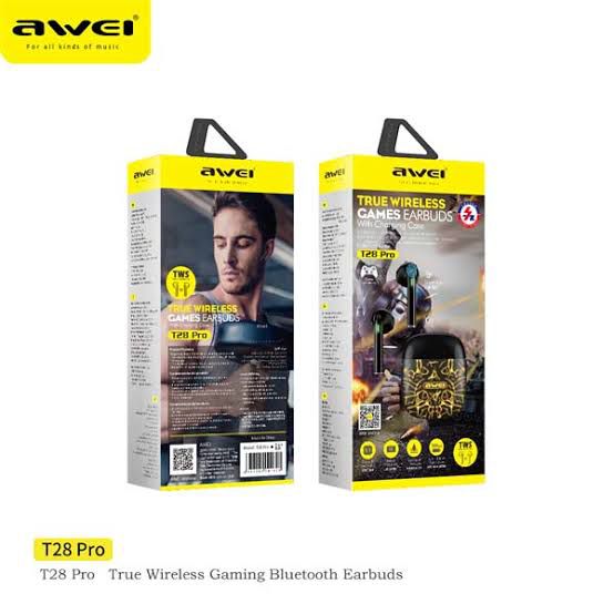 AWEI T28 Pro TWS RGB Ambient light Bluetooth v5.1 GAMING EARBUDS with Charging Case. 