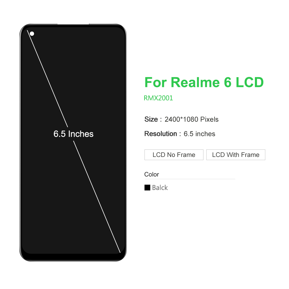 6.5"Original For OPPO Realme 6 LCD Display Touch Screen Digitizer With Frame Replacement Parts For OPPO Realme 6 Display RMX2001. 