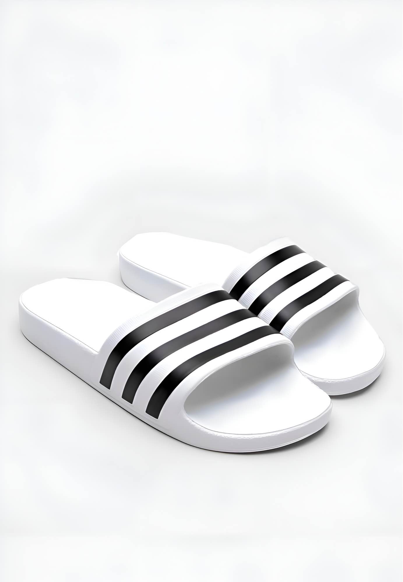 Premium Adilette 3-Stripes Black & White Slide Sandals - Image 1