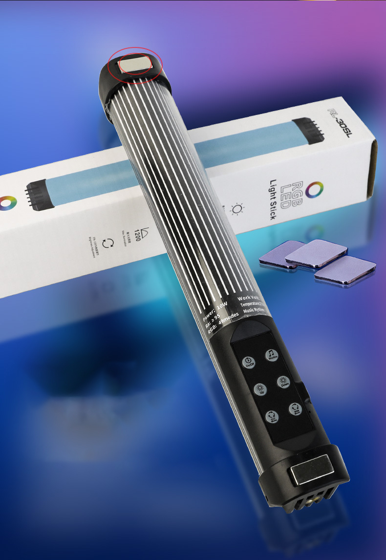 RL-30SL New 30CM Magnetic Dimmable RGB Handheld Light Wand LED RGB Stick Photography Lighting Tube Light for Video Vlog. 