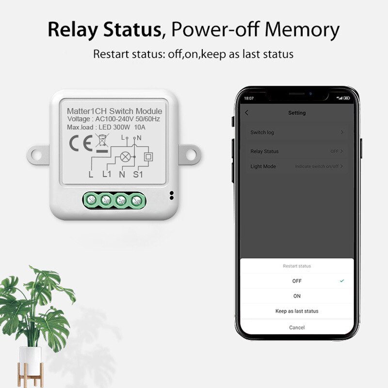 Smart Matter WiFi 1 CH Swtich Module DIY Bulb Circuit Breaker App Remoter Support Homekit Siri Google Home Alexa Voice Assistant. 