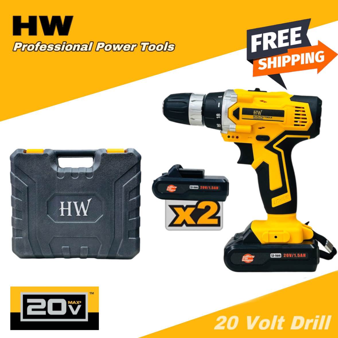 HW 20V Cordless Drill Machine - HW 20 Volts Cordless Charger Drill Drill With 2X Battery