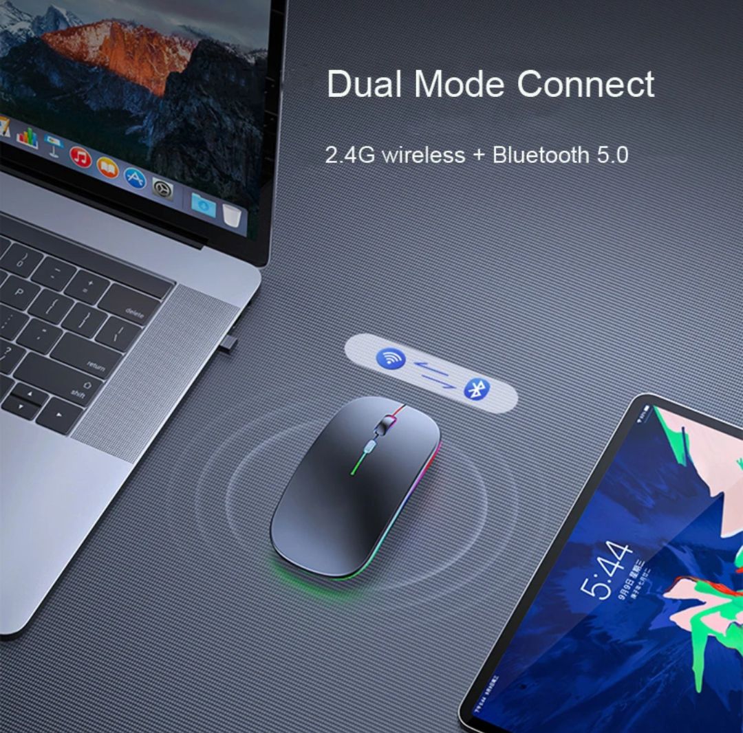 RGB Duel Channel Mouse Bluetooth Wireless Mouse High Quality Material For Smartphone Computer Laptop Tablet Pc Smart Tv & All Smart Device Black & White Colour