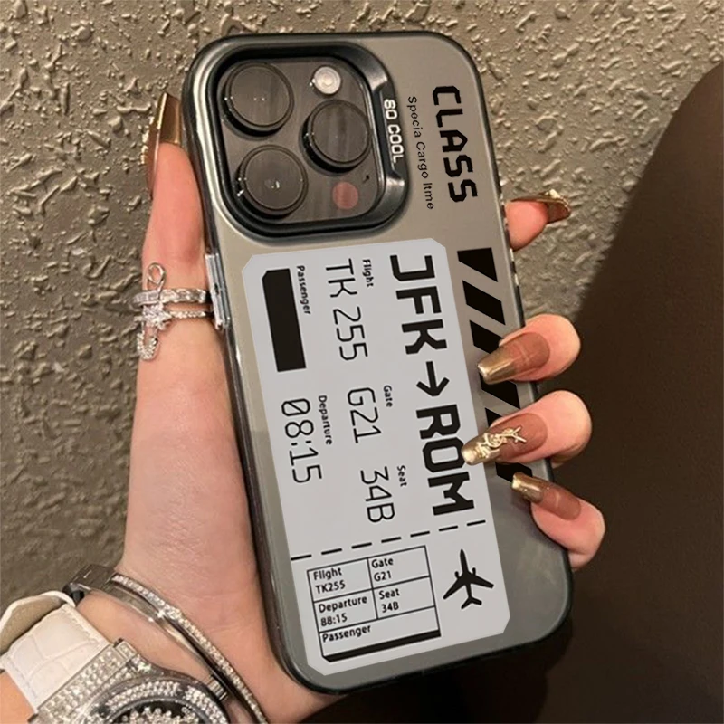 Plane Ticket Label Electroplated Phone Case For iPhone 11 12 13 14 15 Pro Max XS X XR 7 8 Plus SE 2 2020 Shockproof Bumper Cover. 
