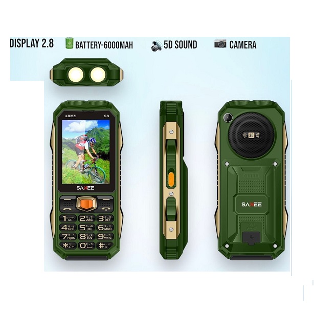 Sanee S8 Army Power Bank Phone 6000mAh Dual Sim with big torch. 