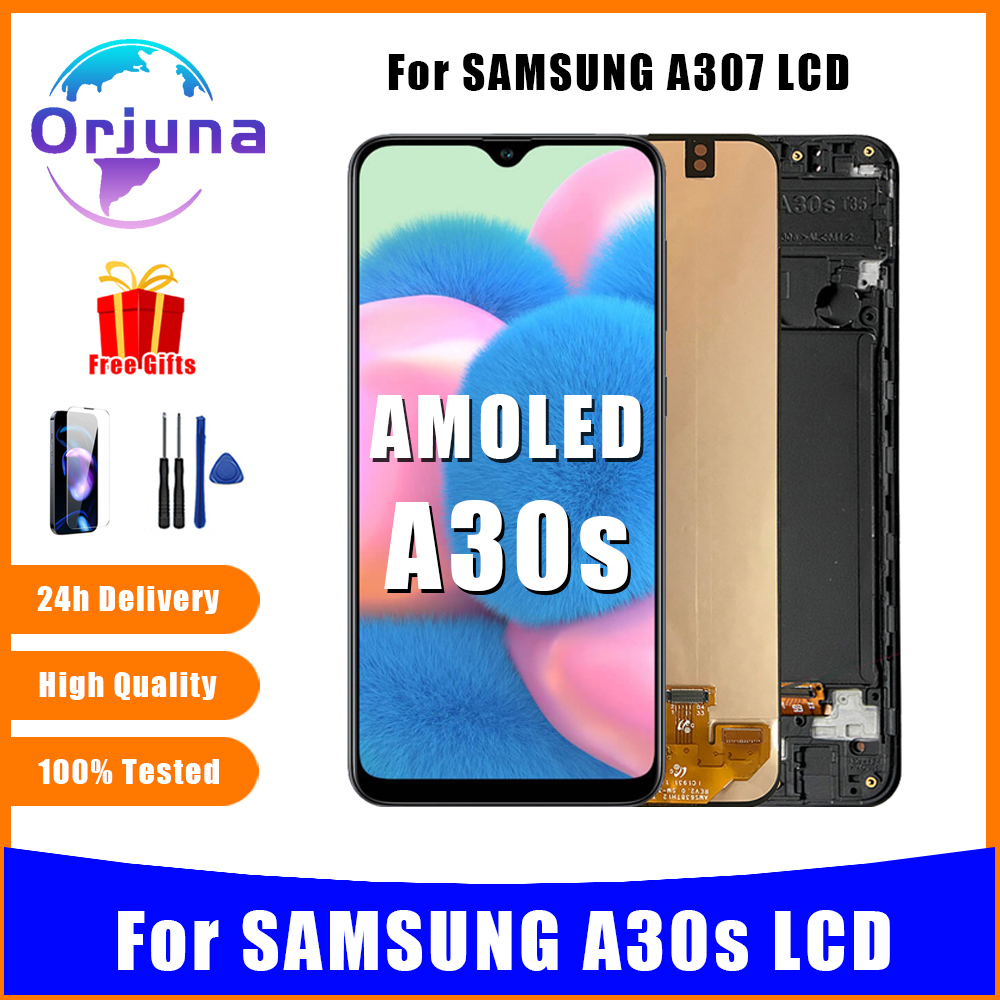 AMOLED For Samsung A30s LCD Display Touch Screen Digiziter Assembly For Samsung A307 With Frame LCD. 