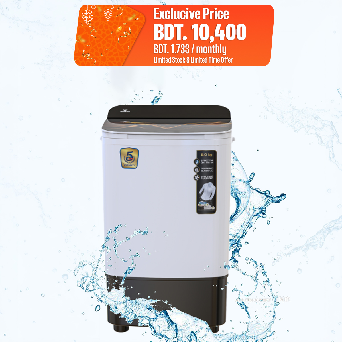 Walton Semi Automatic 8 KG Washing Machine WWM-SWG80
