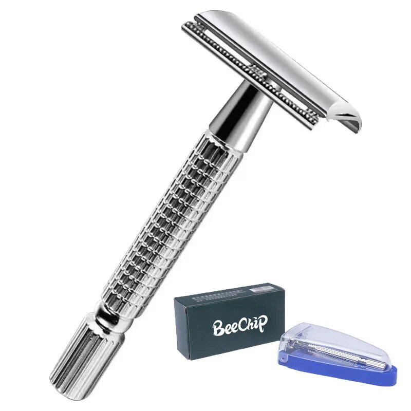 Manual Shaver For Men Hand Razor Holder Metal Shaver Box with Blade Double Layer Blade No Skin Damage Enclosed Cutter Head. 