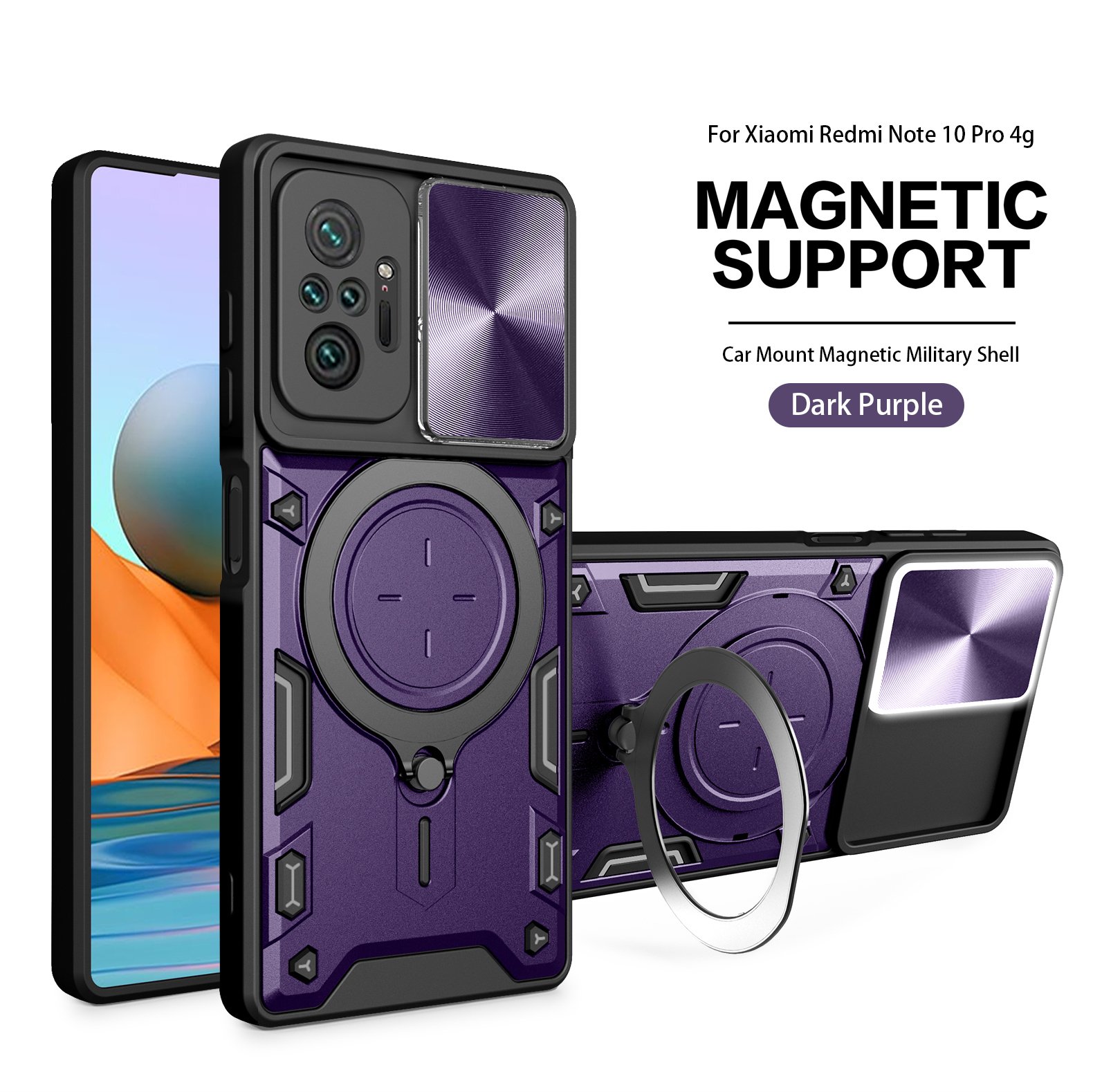 Magsafe Magnetic Camera protection case For Redmi Note 10 Pro 10s Armor Hybrid Metal Ring Back Cover For Redmi 10A 11A 9T 9C NFC. 