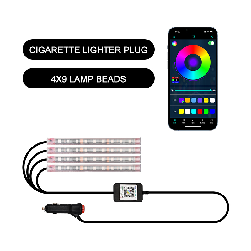 Symphony Led Car Interior Ambient Foot Light Backlight App Music Control RGB Multiple Modes Auto Atmosphere Decorative Neon Lamp. 