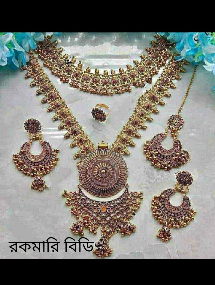 gorgeous party wear antic silver necklace with earrings coker tikli finger ring for girls and women.