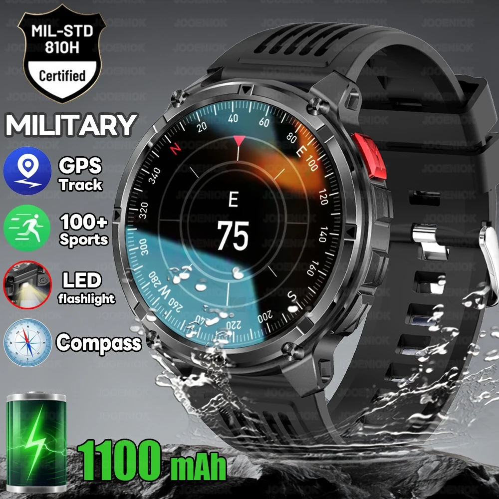  Outdoor Smart Watch Men 1100mAh Battery Compass Fitness Tracker AMOLED HD Display BT Calling Smartwatch For Android IOS