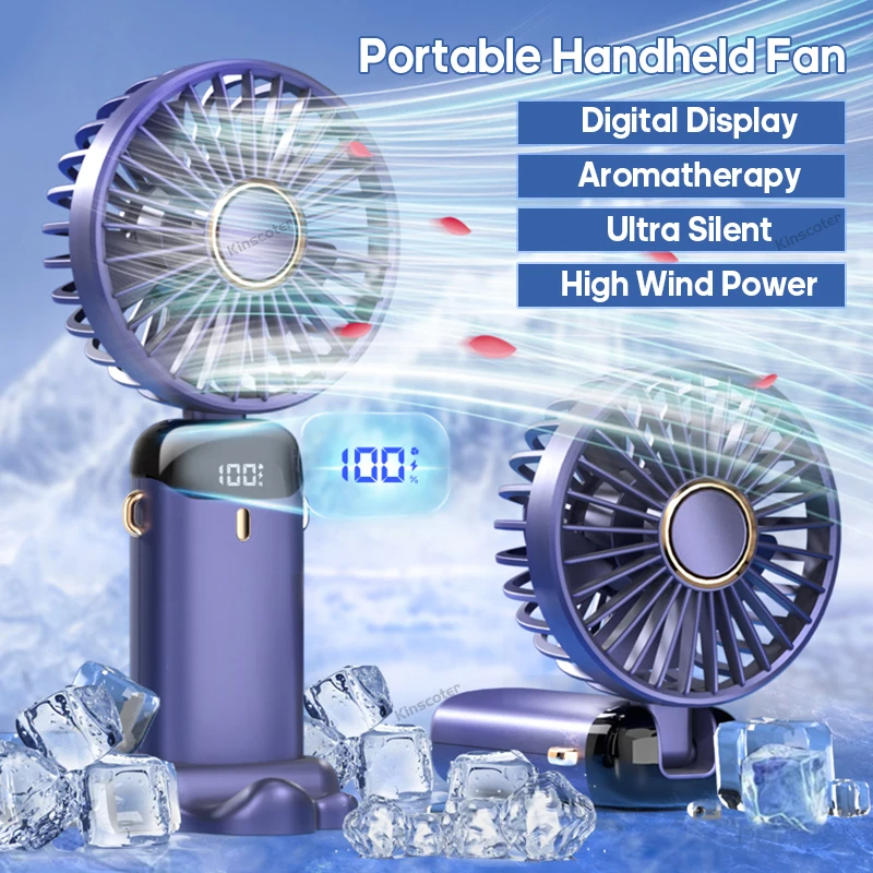Handheld Mini Fan Foldable Portable Neck Hanging Fans 5 Speed USB Rechargeable Fan with Phone Stand and Display Screen | Multicolor