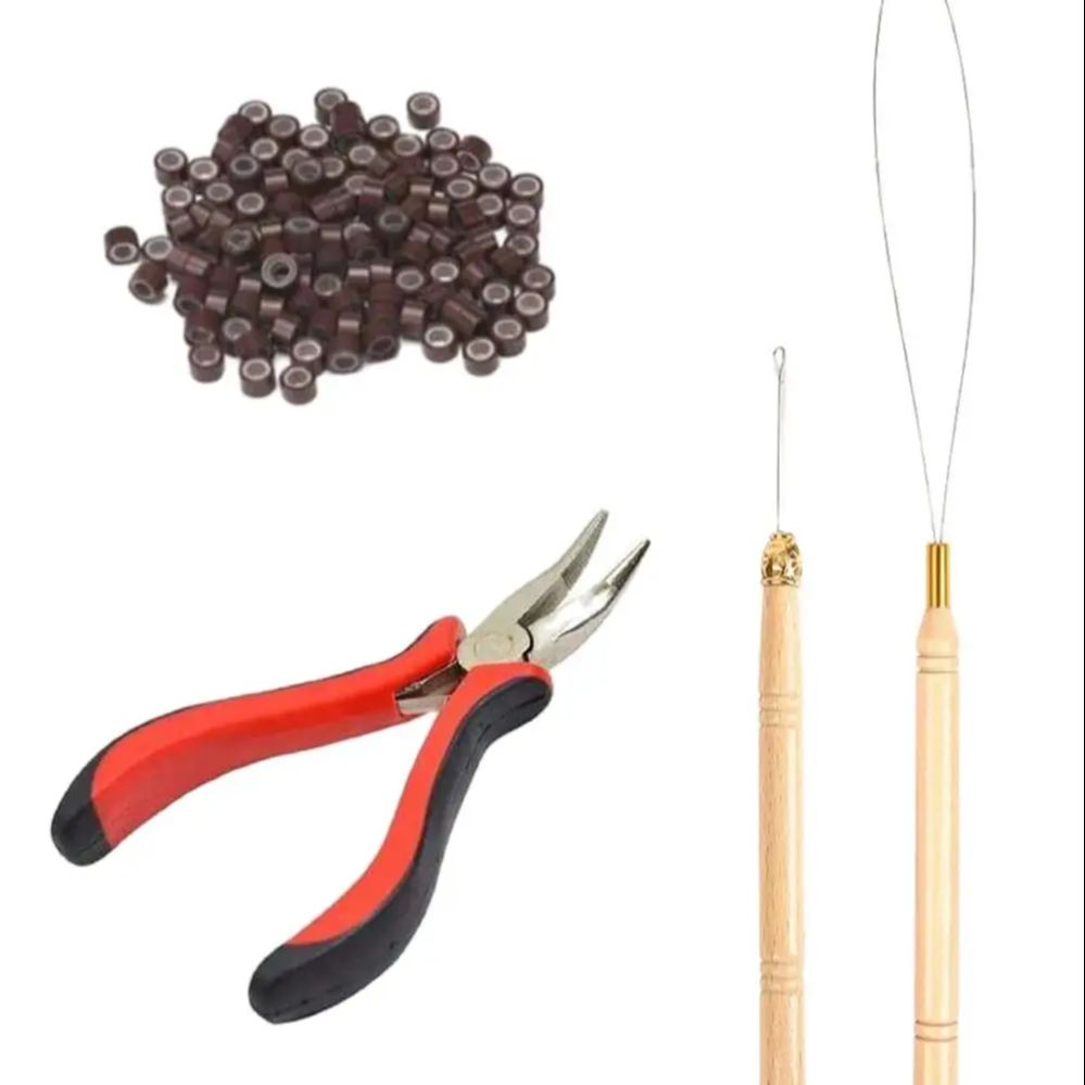 Hair Extensions Tool Kit I-tip Hair Extension Pliers Pulling Hook Bead Device Tool Kits and 100 Pcs 5 mm Micro Links Rings Beads. 