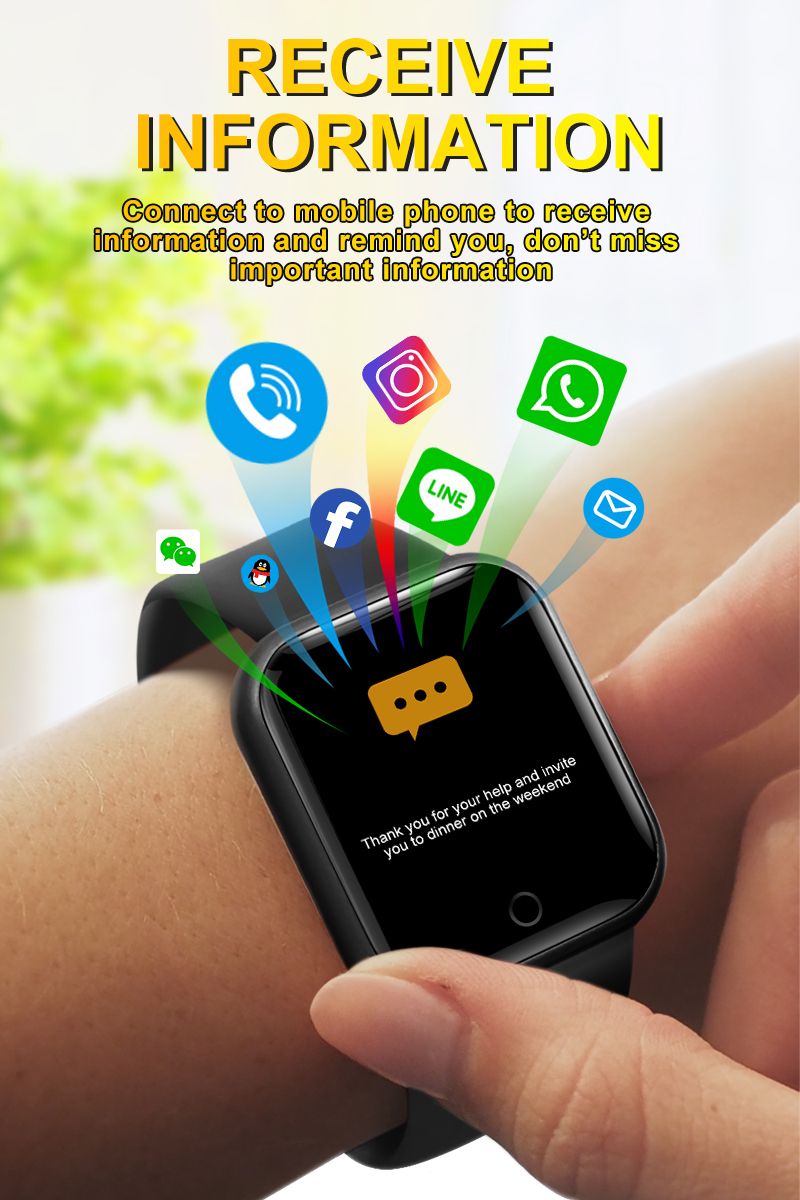 D20/Y68/116 plus Smart Wristband Multi Function Movement Step Bluetooth Connected Smart Watch For Men And Women Suitable For And Android 4.1. 
