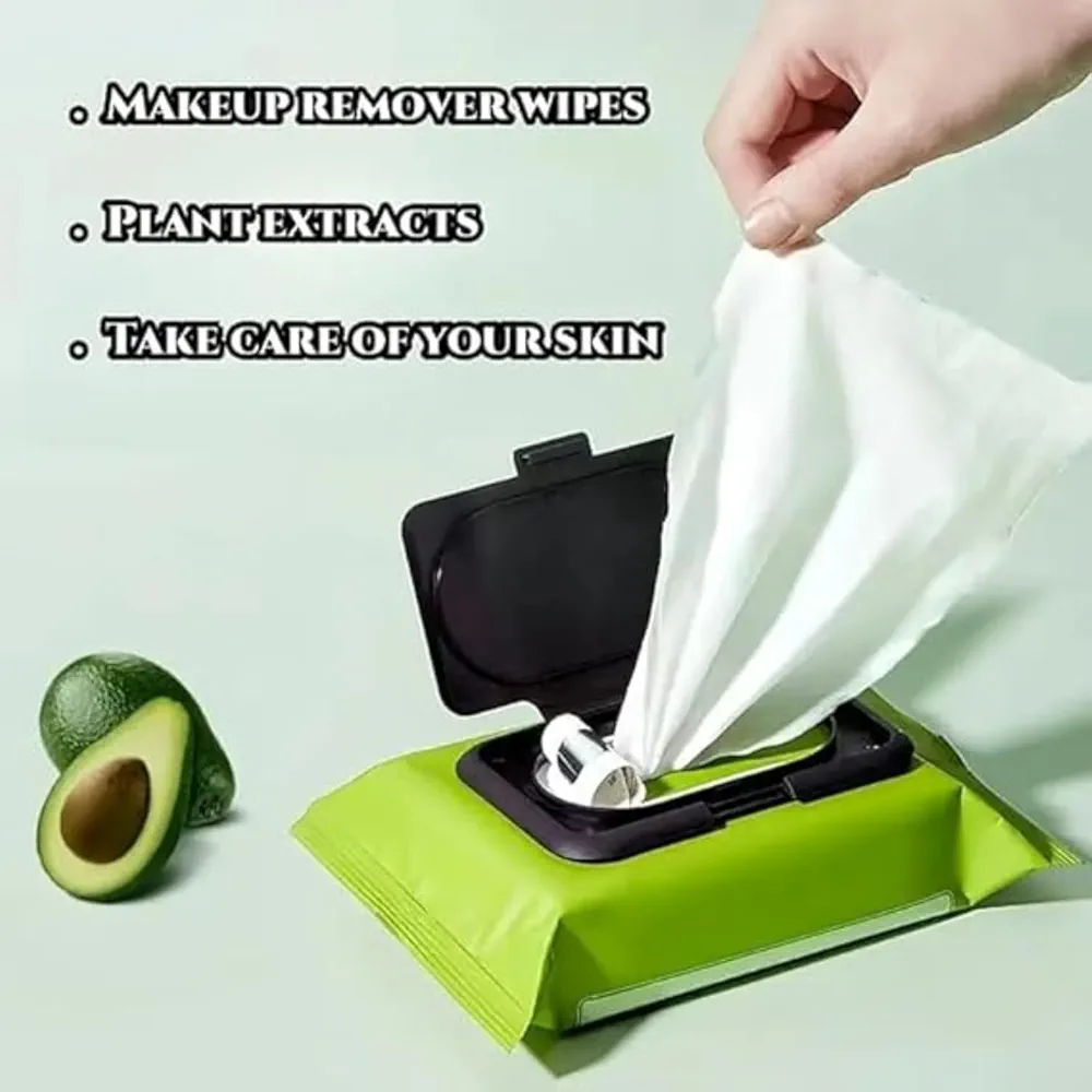 SHOPYSTAR Avocado Deep Cleansing & Moisturizing Makeup Remover Facial Wipes with Cucumber & Vitamin E -Hydrating, Refreshing, Soothing - Suitable For All Skin Types - Pack of (1box × 60 pice). 