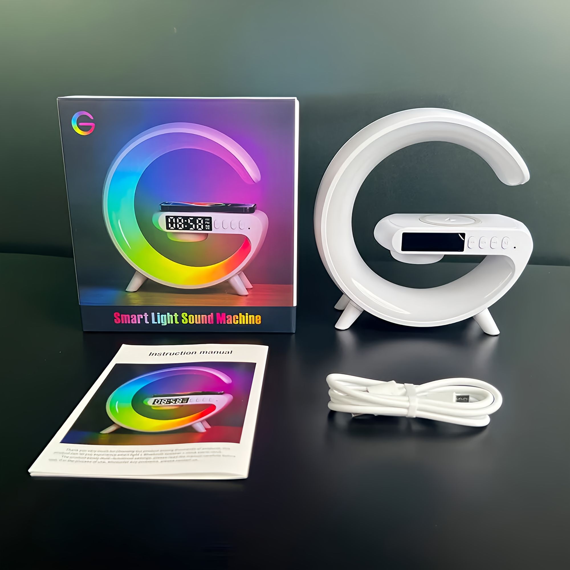 Smart G Lamp Bluetooth Speaker Wireless Charger RGB Alarm Clock Night Light. 