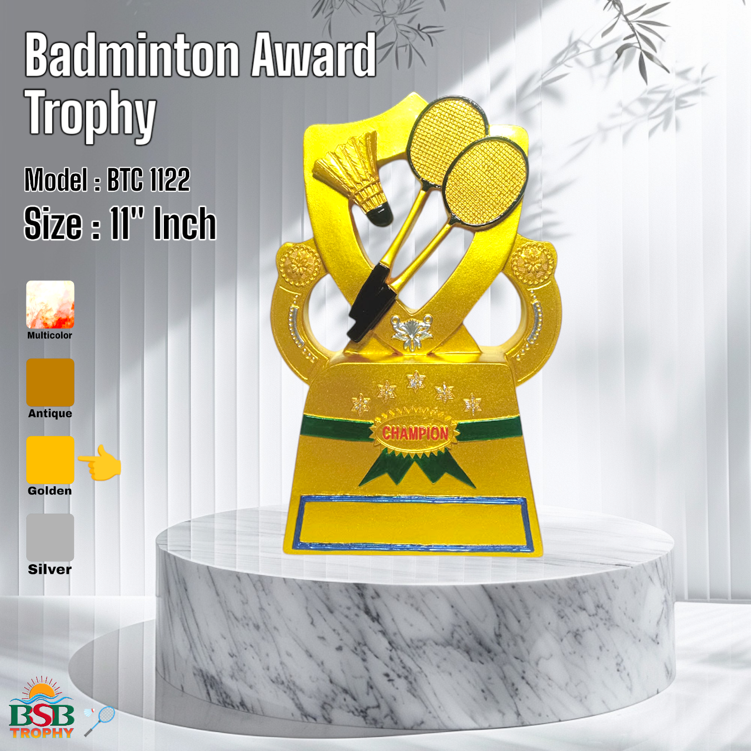 🏸 Badminton Trophy (11" inch) Racket Tournament Champion Award 🏸
