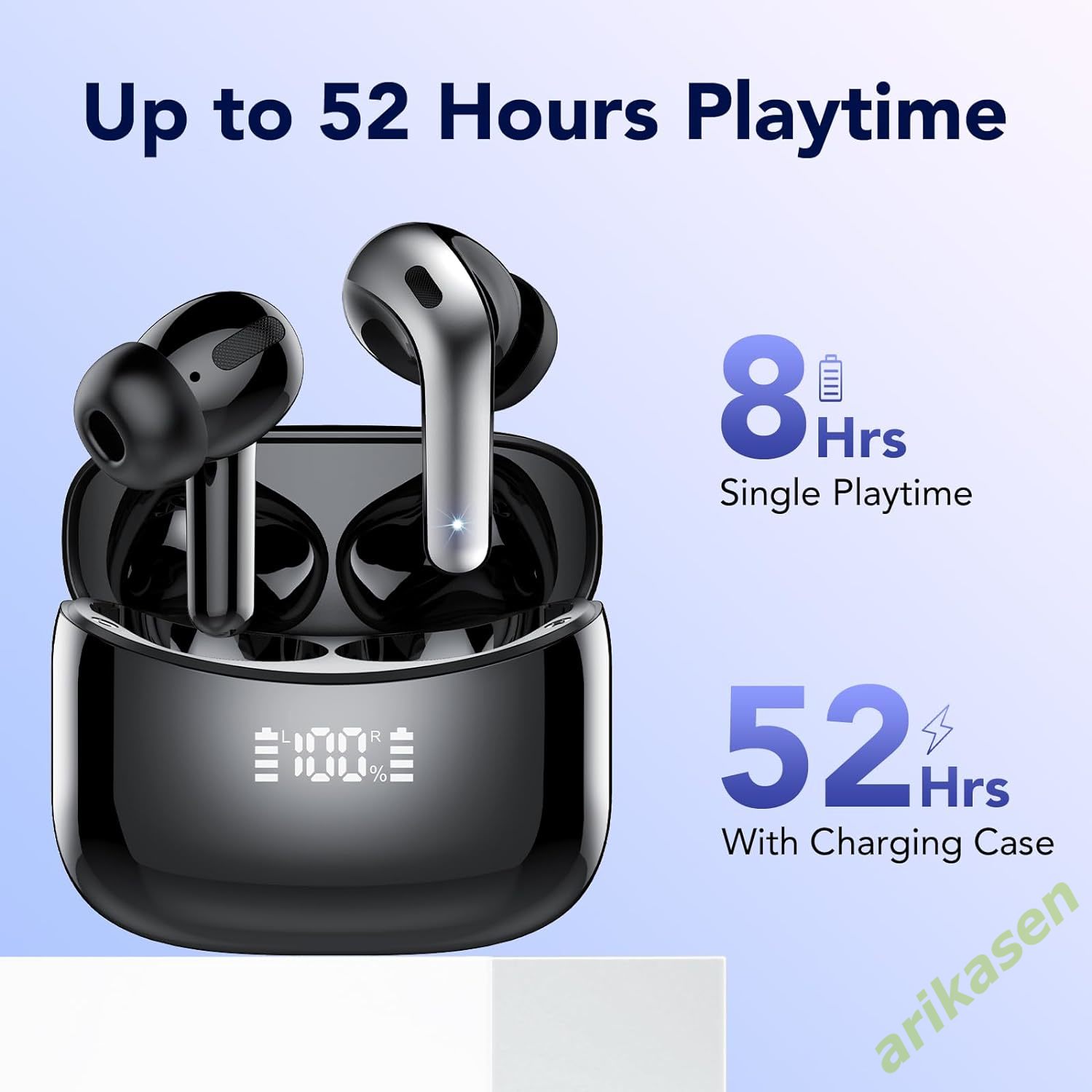 Wireless Bluetooth Earbuds Headphones 52 Hrs Playtime IPX7 Waterproof 4 Mic Call Noise Cancelling with LED Display Charging Case. 