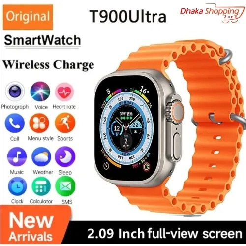 T900 Ultra Smart Watch with 2.09" HD Screen & Bluetooth Features | Pedometer-Heart Rate-Blood Pressure Meter | For both iPhone & Android Phone. 