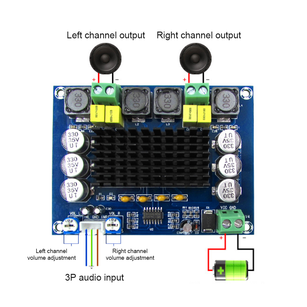 TPA3116 D2 DC 12V 24V 120W*2 Digital Audio High Power Amplifier Board Dual-channel Stereo High Power Subwoofer Board Kit XH-M543. 