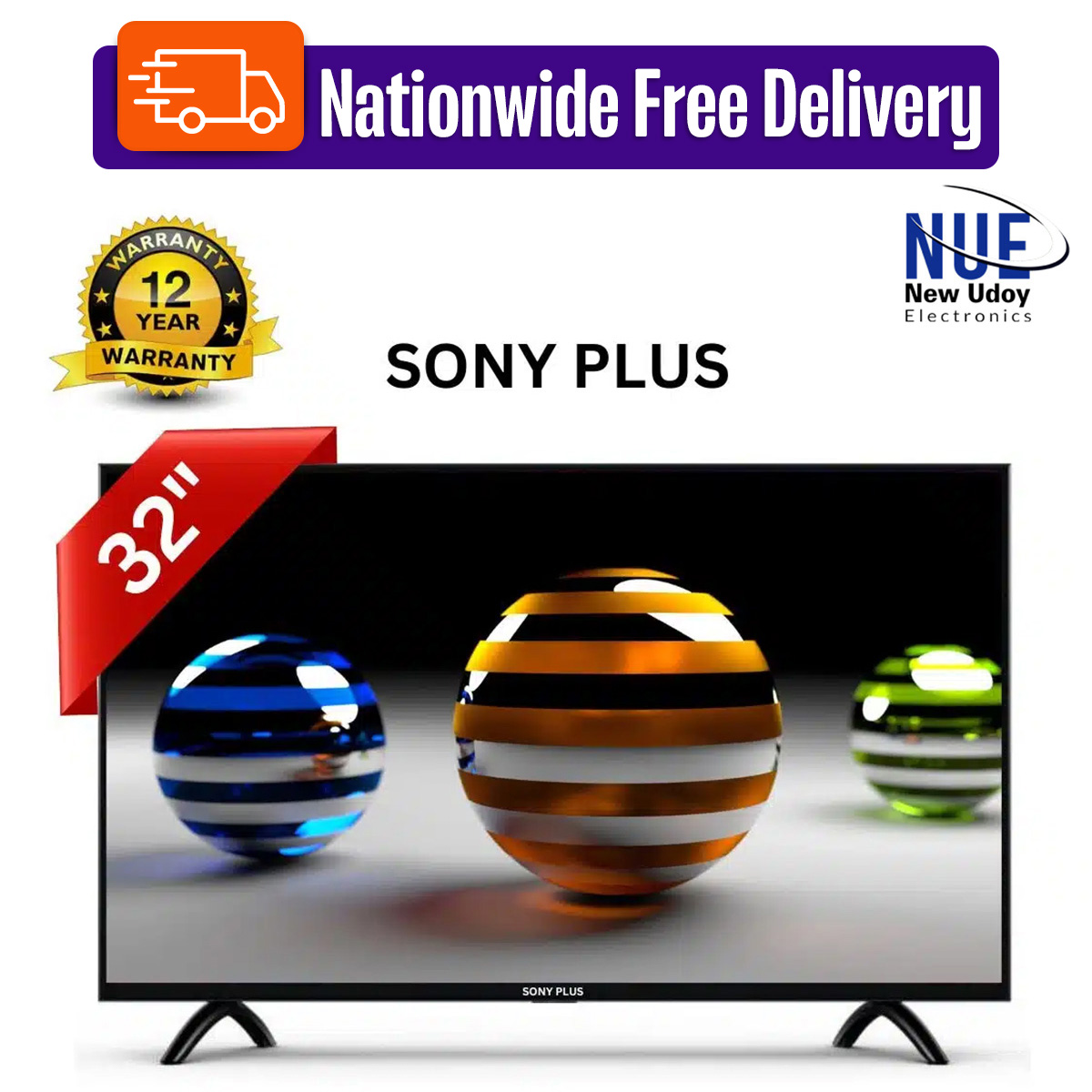 Sony Plus 32'' 4K Supported Android Smart Television Wi-Fi Hd Led TV 4K Supported RAM 2GB ROM 16GB Android version 11.0 Built-In with Free Delivery