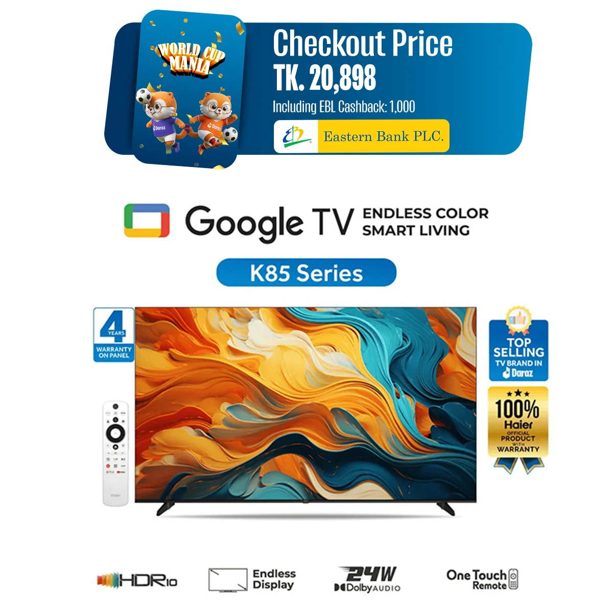 Haier 32" Bezel Less Google TV (H32K85GX) with Free Delivery