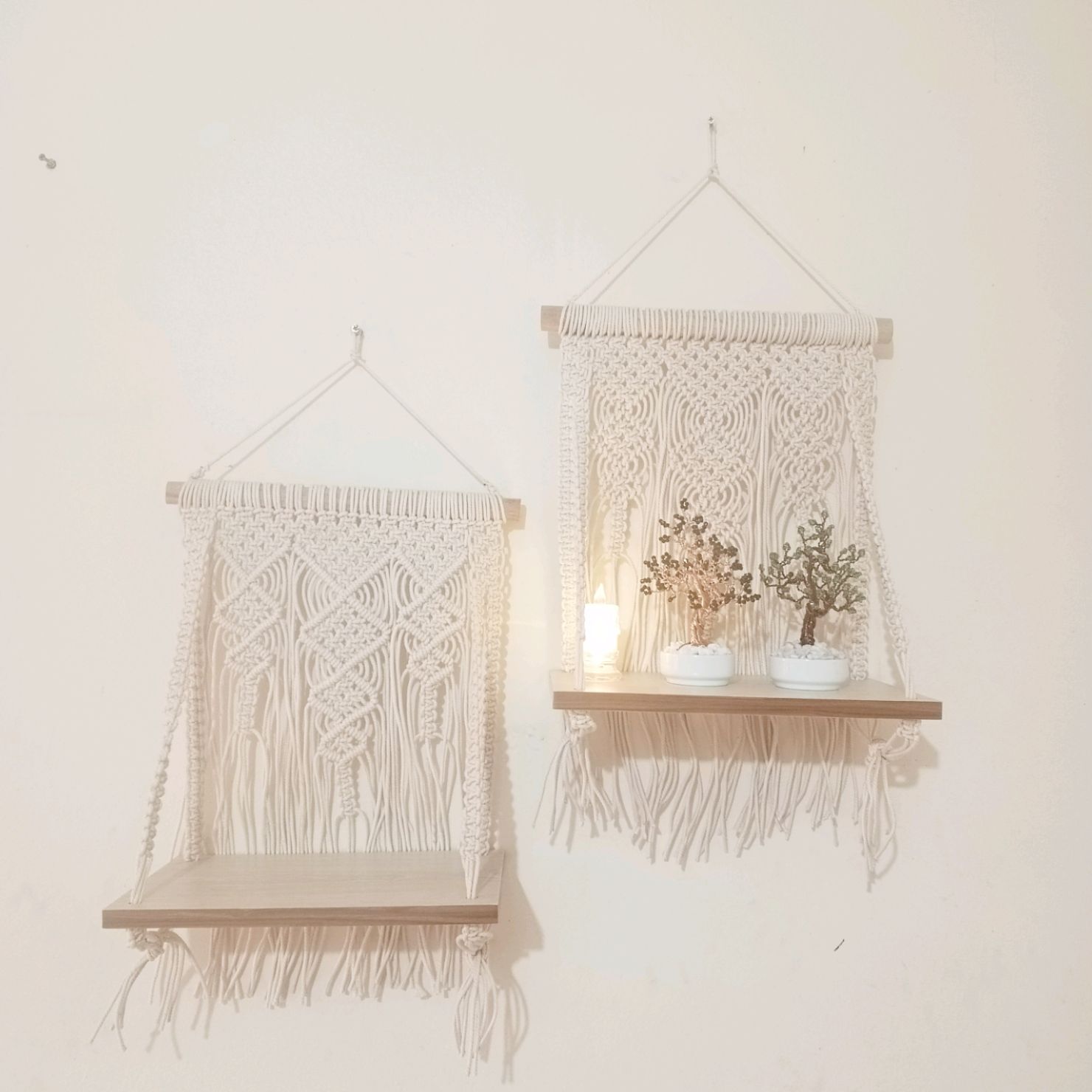 Handmade Boho Macrame Wall Hanging Shelf Cotton Non Foldable Decor. 