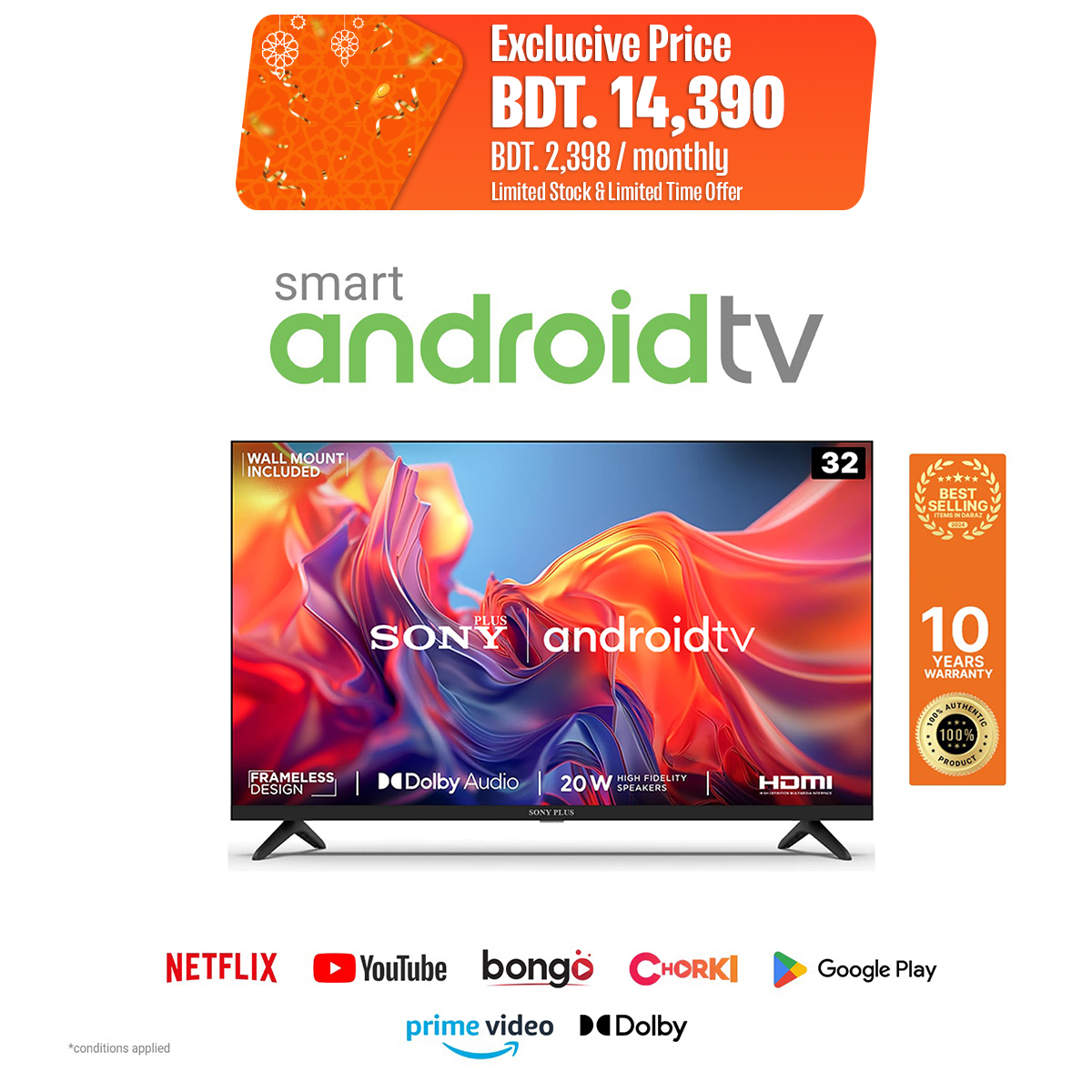 Sony Plus 32 Frameless Smart Android LED TV