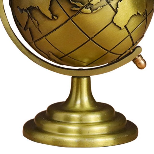 Retro 3D Terrestrial Globe Brass Finish Decorative Showpiece for Home Office Desk and Educational Use. 