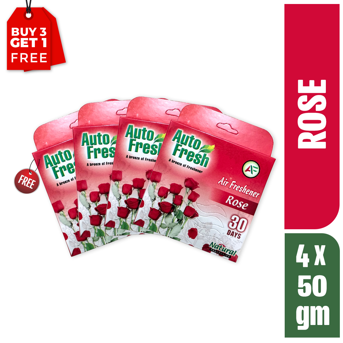 Auto Fresh (Buy 3 Get 1 FREE) Bathroom Air Freshener Block | Rose | 50 gm each