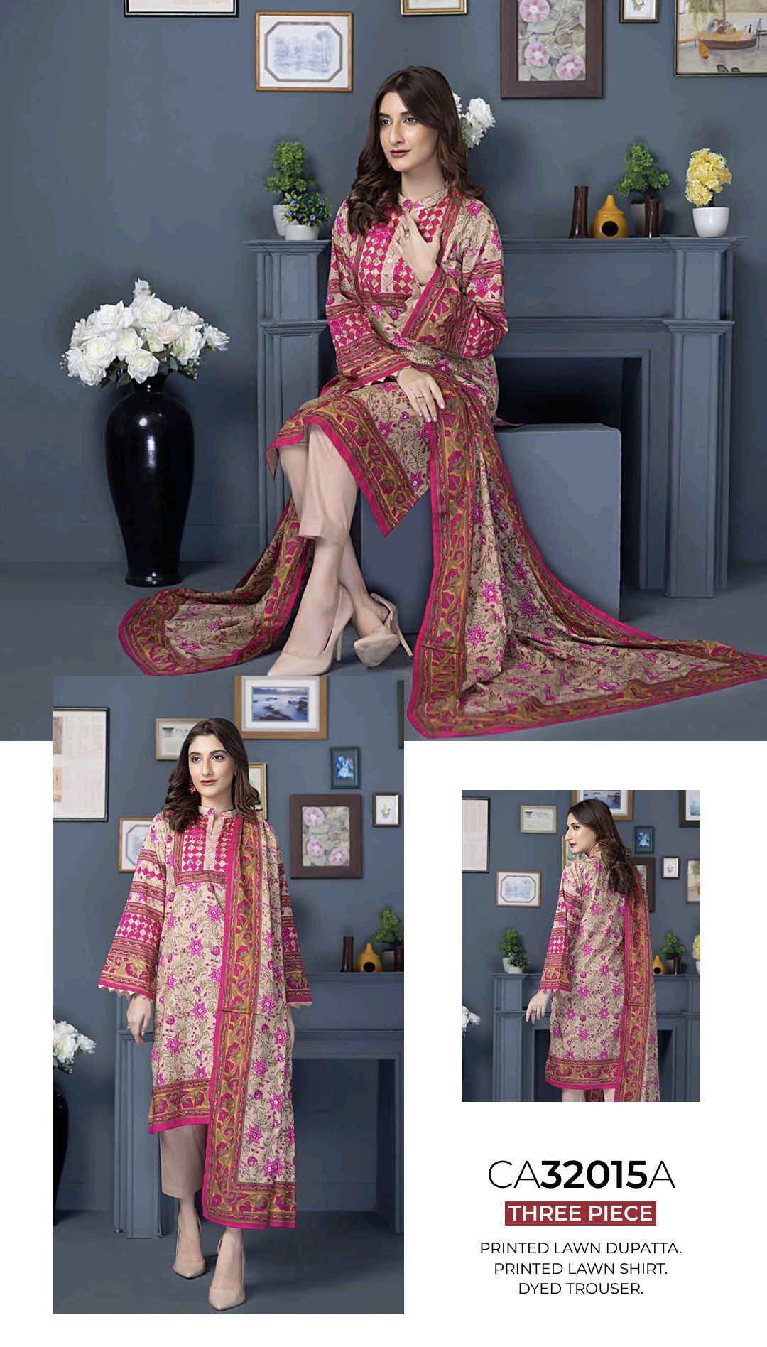 unstiched lawn pakistani three piece. 