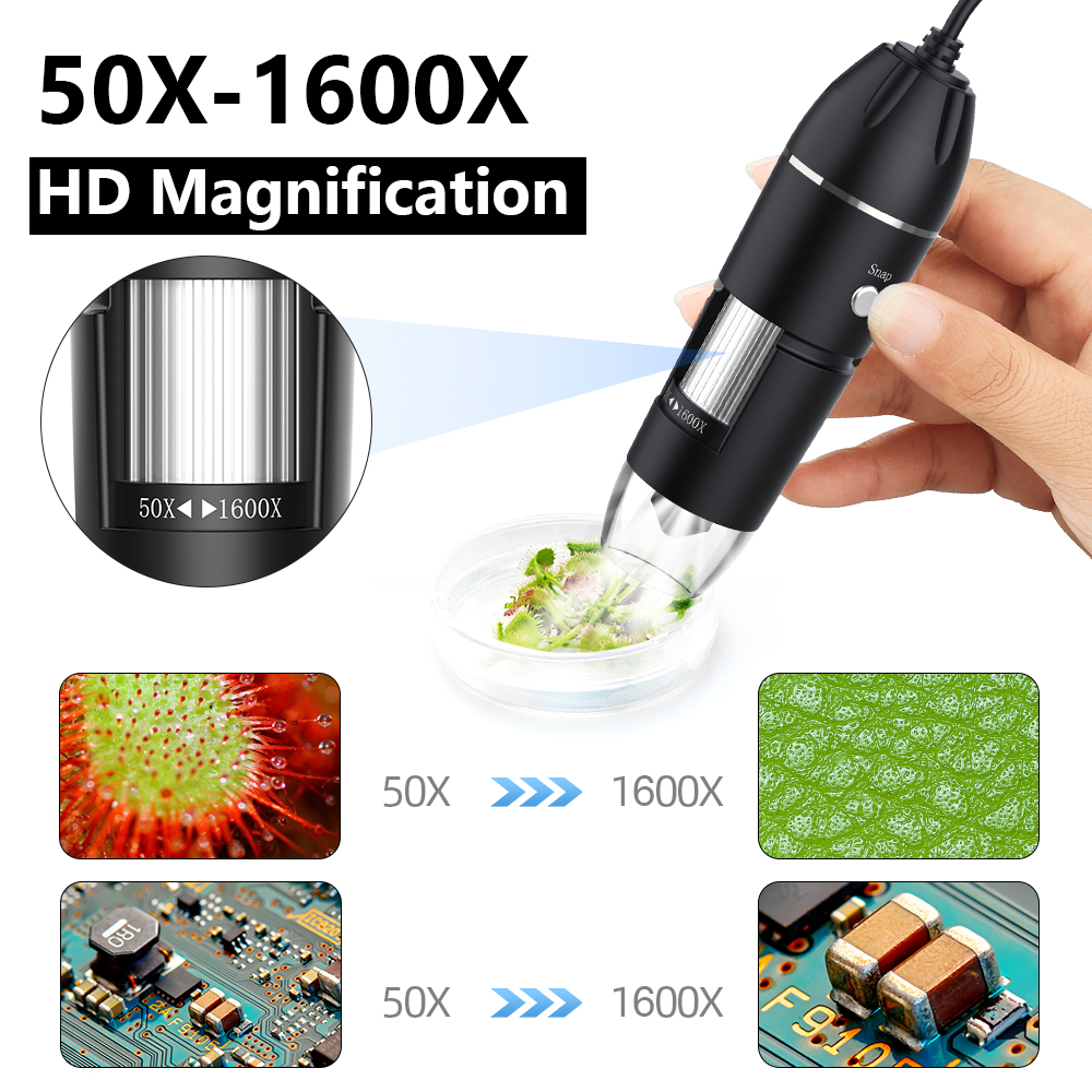 1600X 3in 1 Digital Microscope Camera with Stand Portable Electronic Microscope For Soldering LED Magnifier Type-C USB Android. 