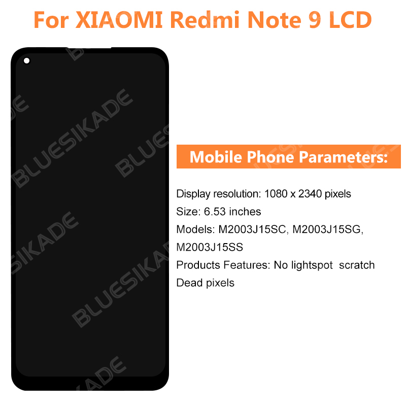 6.53" For Xiaomi Redmi Note 9 LCD Display Touch Screen Digitizer For Redmi Note 9 Display M2003J15SC Screen Replacement Parts. 
