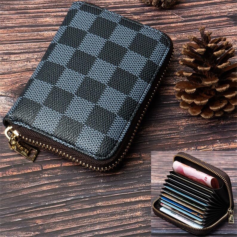 Brajin 11 Slot PU Leather Credit Debit Card Holder Wallet Money Zipper Coin Purse for Men & Women - (11 x 8 x 2.5 cm) (Black). 