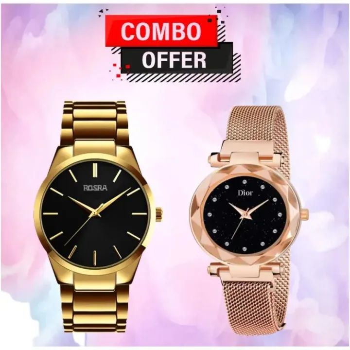 Buy 1 Get 1, Stainless Steel Couple Analog Watch For Men , Combo Offer - Watch For Men
