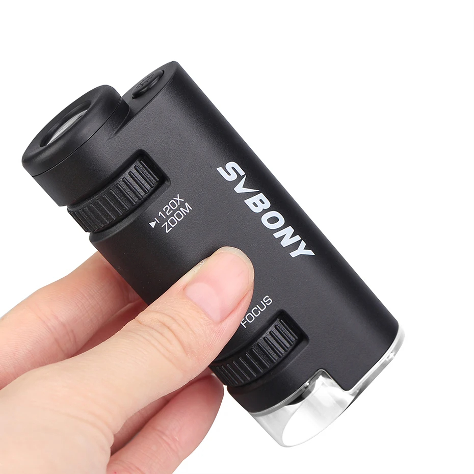 SVBONY SV603 Pocket Microscope 60x-120x, LED Lighted Zoom Portable Microscope, for Kids Learning,1x AAA Battery and. 