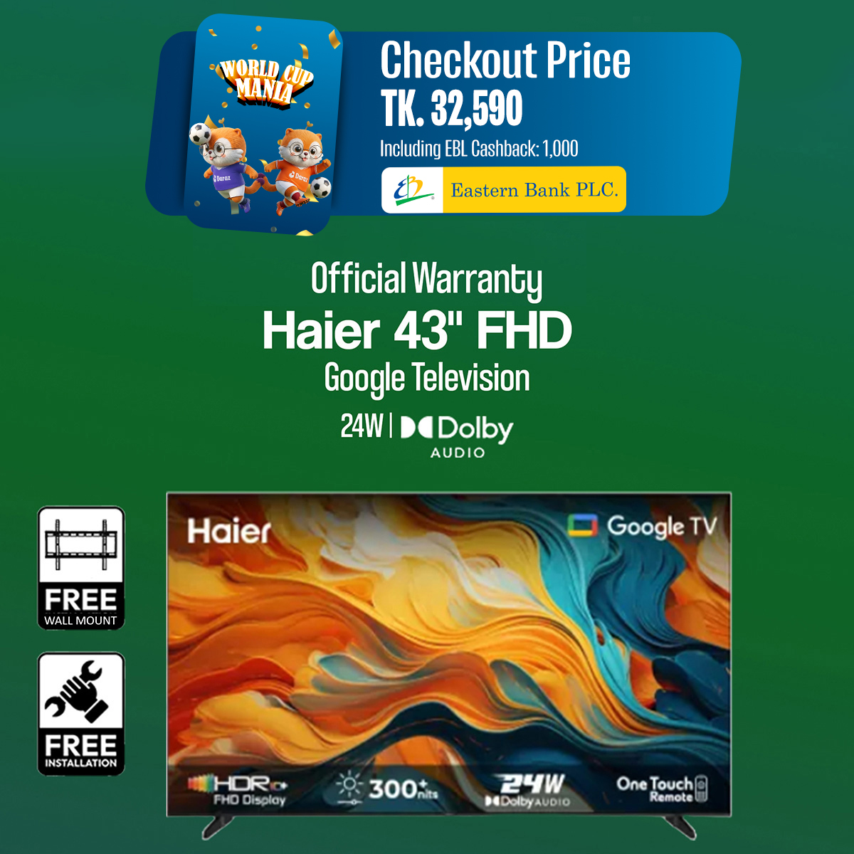 Haier 43" FHD Google TV (H43K85FFX) with Free Delivery