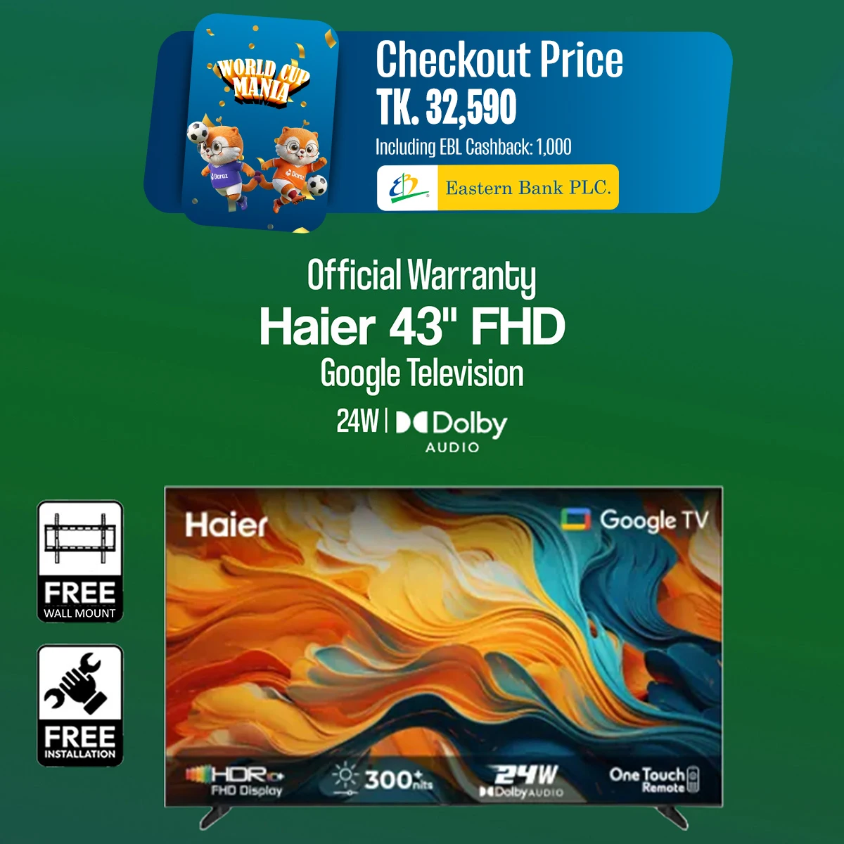 Haier 43" FHD Google TV (H43K85FFX) with Free Delivery