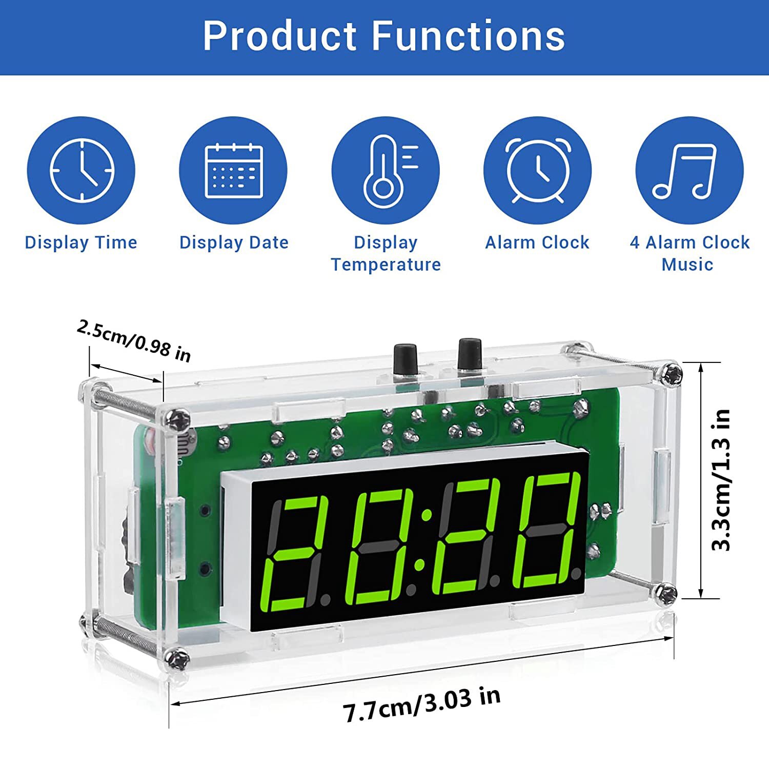 TJ-56-428 4-Digit Digital DIY Clock Kits with Acrylic Shell, DIY Alarm Clock Soldering Practice Kit for Learning Electronics. 