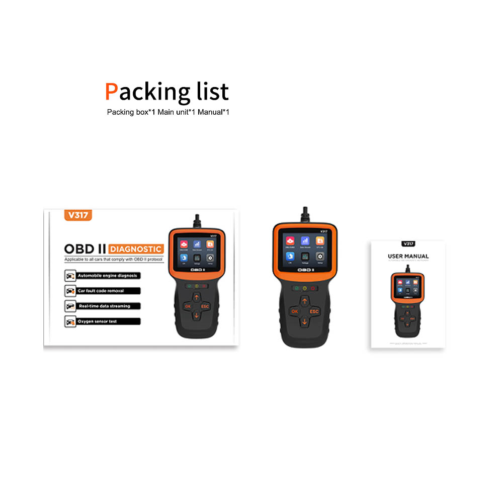 v317 OBD2 Scanner Professional Auto Engine System Diagnostic Lifetime Free Automotive DTC Lookup Code Reader Car Diagnostic Tool. 