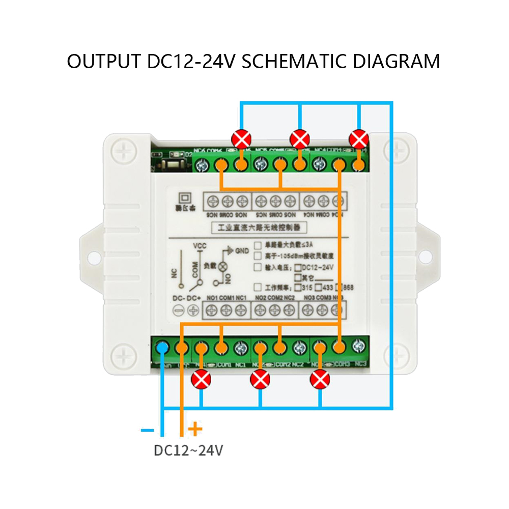 433 MHz DC 12V 24V 6 Channels RF Wireless Remote Control Switch System Receiver Transmitter 10A Relay Controller. 