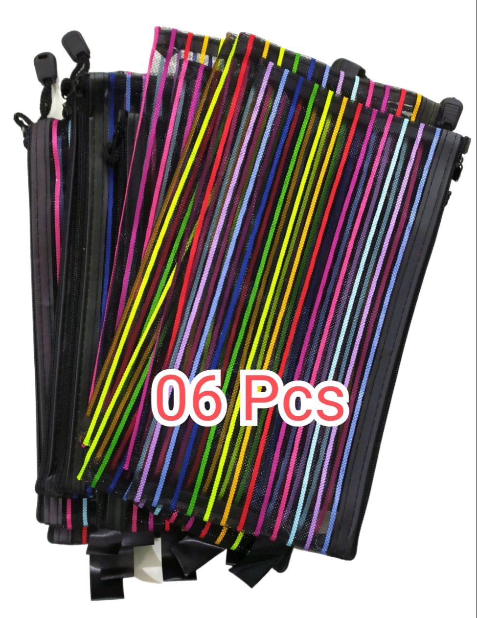 06 Pcs Net Bag / Jali Bag / Pencil & Pen Bag  For School Office Home & Multipurpose Use Mesh bags. 