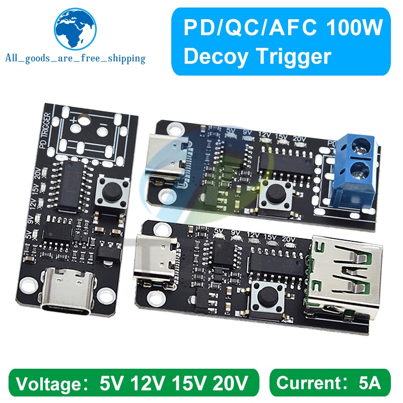 DIYTZT 100W 5A USB-C Fast Charge Trigger Module PD/QC Decoy Board Fast Charge USB Type-c PD 2.0 3.0 Power Delivery Boost Module. 