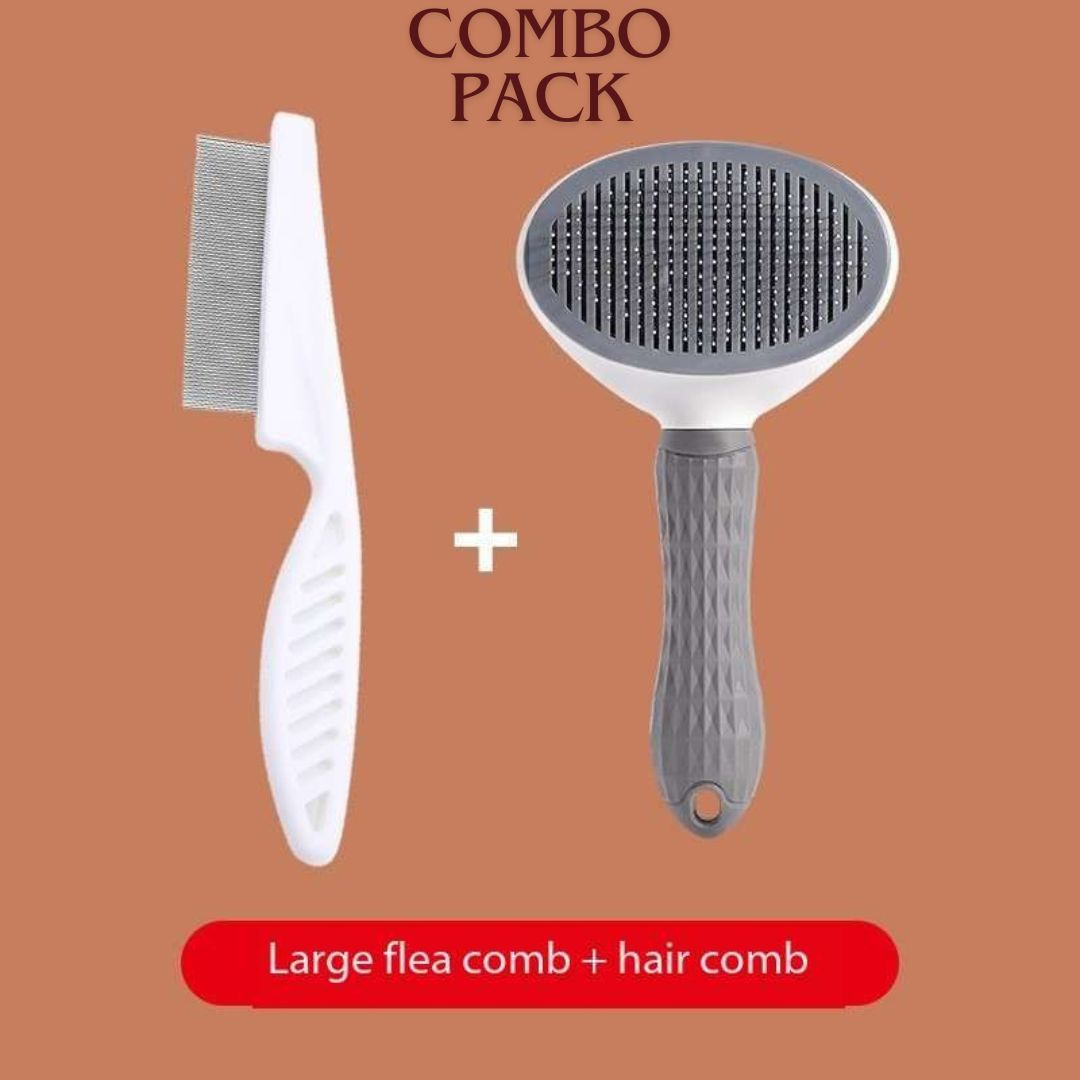 Cat Comb Self Cleaning Pet Hair Remover & Flea Comb Combo Pack