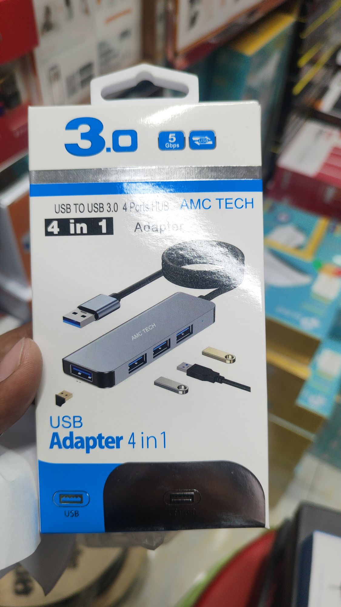 AMC TECH USB 3.0 4 Ports Hub - 4 in 1 USB Adapter with High-Speed Data Transfer